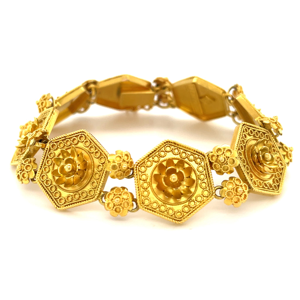 Castellani 15k Yellow Gold Unique Station Filigree Bracelet 7.25"