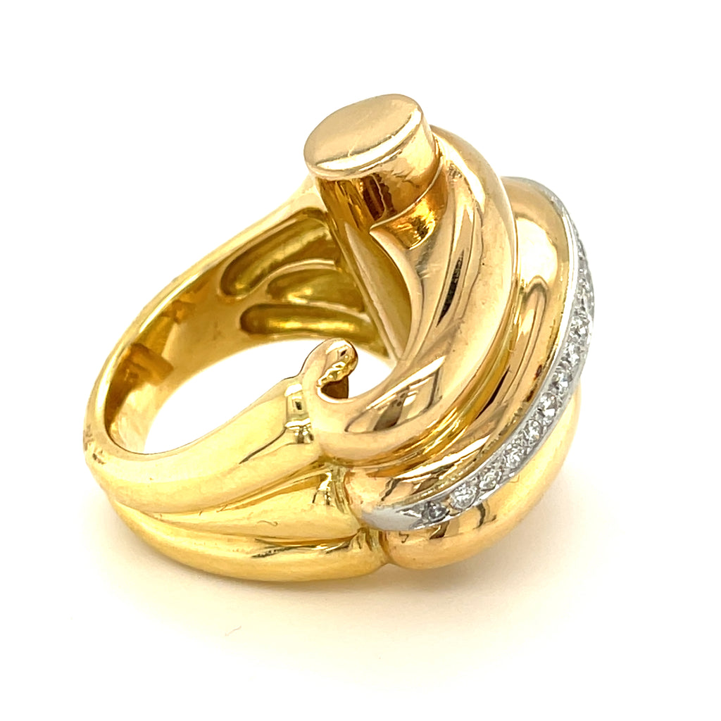 Hermes 18k Multi-Tone Gold Diamond Ring Unique Design Size 6.25