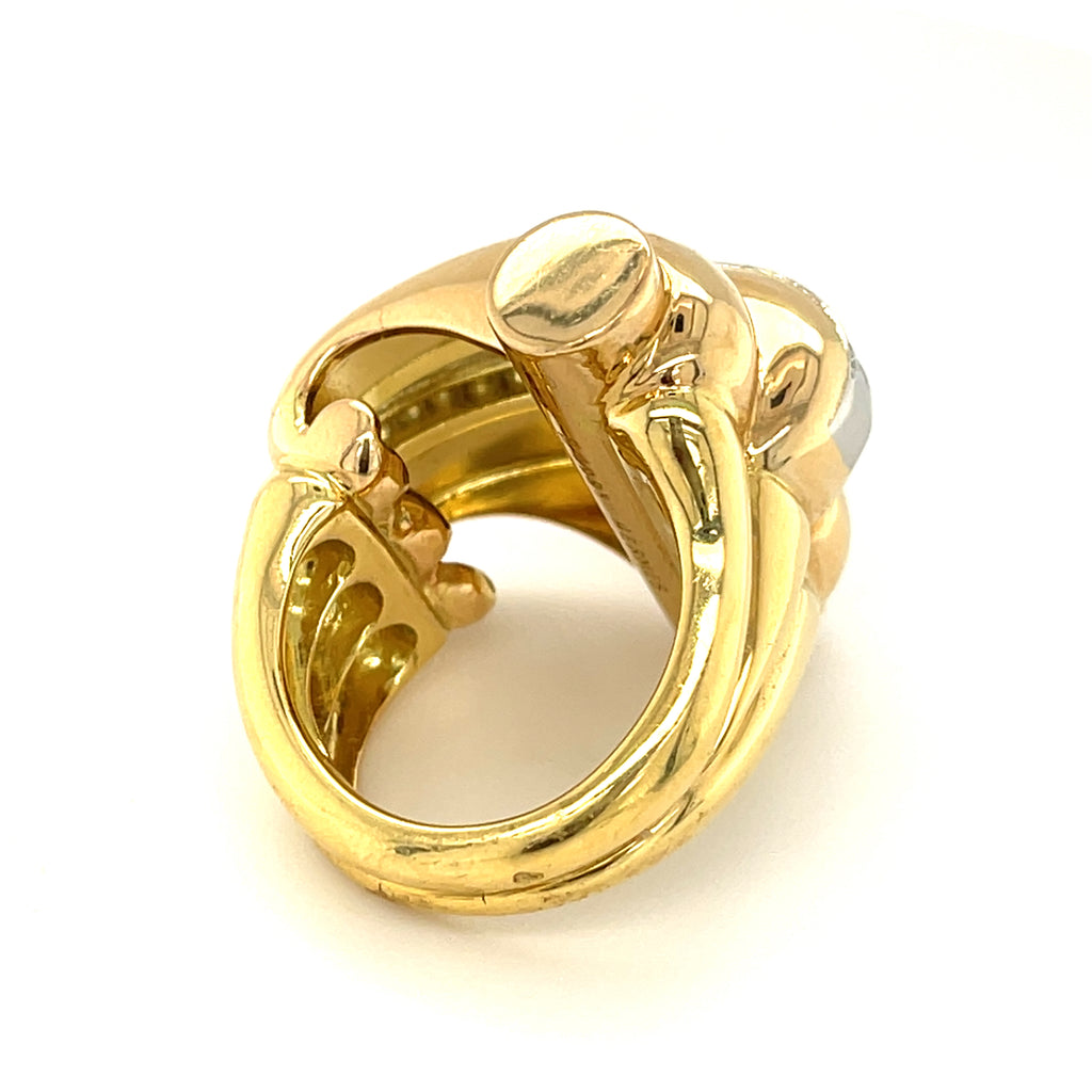 Hermes 18k Multi-Tone Gold Diamond Ring Unique Design Size 6.25
