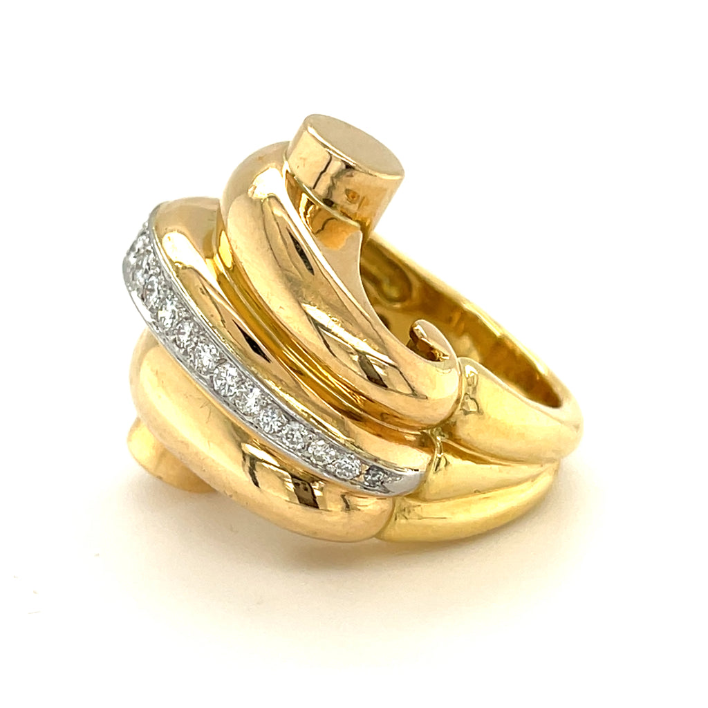 Hermes 18k Multi-Tone Gold Diamond Ring Unique Design Size 6.25