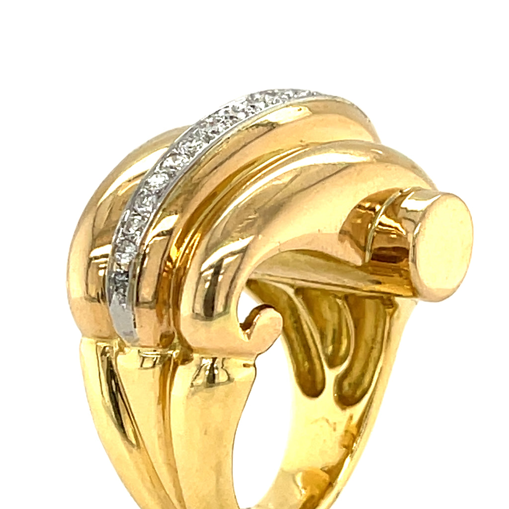 Hermes 18k Multi-Tone Gold Diamond Ring Unique Design Size 6.25