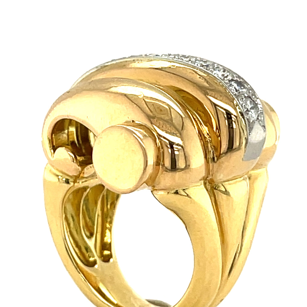 Hermes 18k Multi-Tone Gold Diamond Ring Unique Design Size 6.25