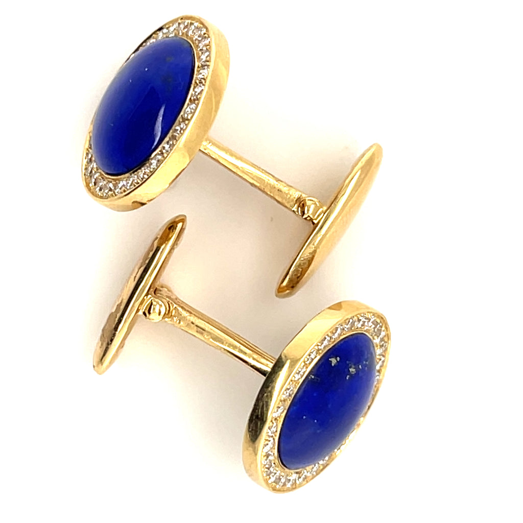 Assil 18k Yellow Gold Lapis Lazuli and Diamond Cufflinks Gorgeous!