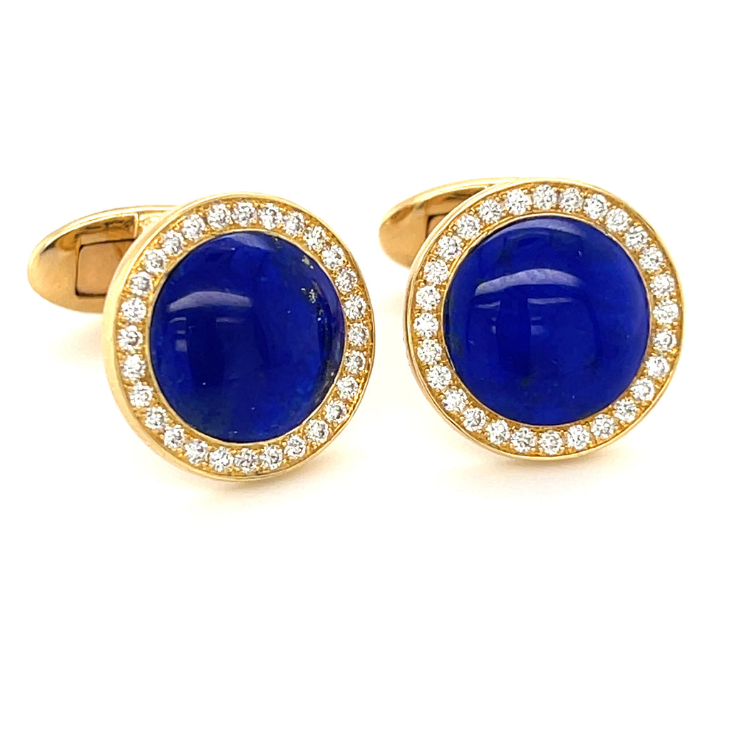 Assil 18k Yellow Gold Lapis Lazuli and Diamond Cufflinks Gorgeous!