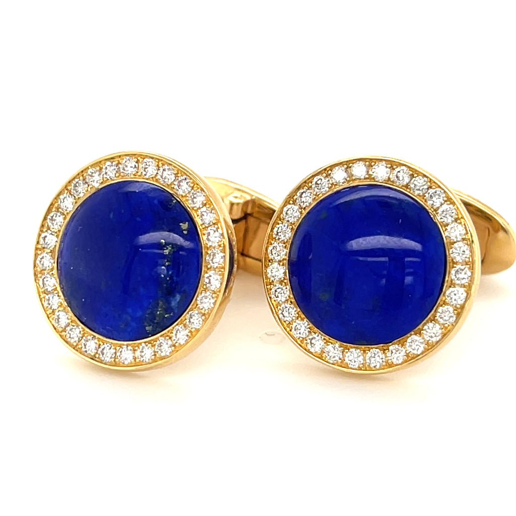 Assil 18k Yellow Gold Lapis Lazuli and Diamond Cufflinks Gorgeous!