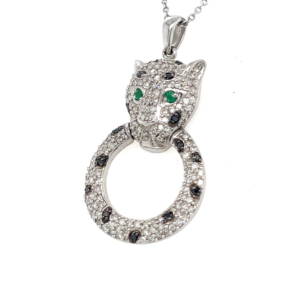 Effy 14k White Gold Panther Circle Pendant w/ 17" Chain 0.82 CTW