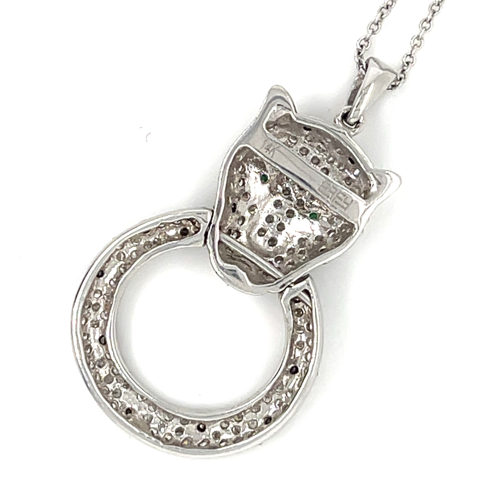 Effy 14k White Gold Panther Circle Pendant w/ 17" Chain 0.82 CTW