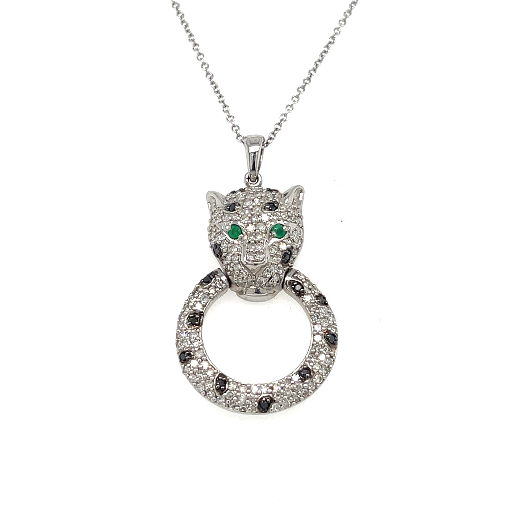 Effy 14k White Gold Panther Circle Pendant w/ 17" Chain 0.82 CTW