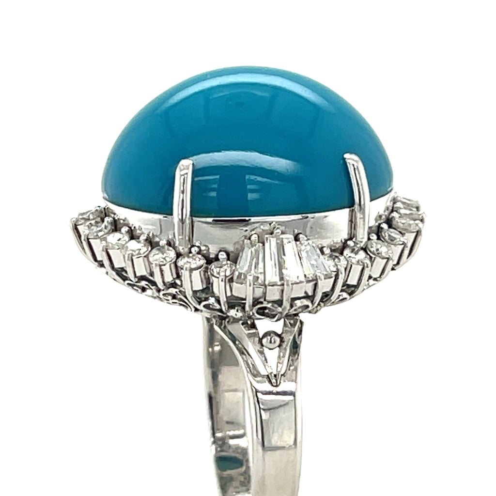 Platinum 25 Ct Turquoise Solitiare Ring with Diamond Accents Size 6.25