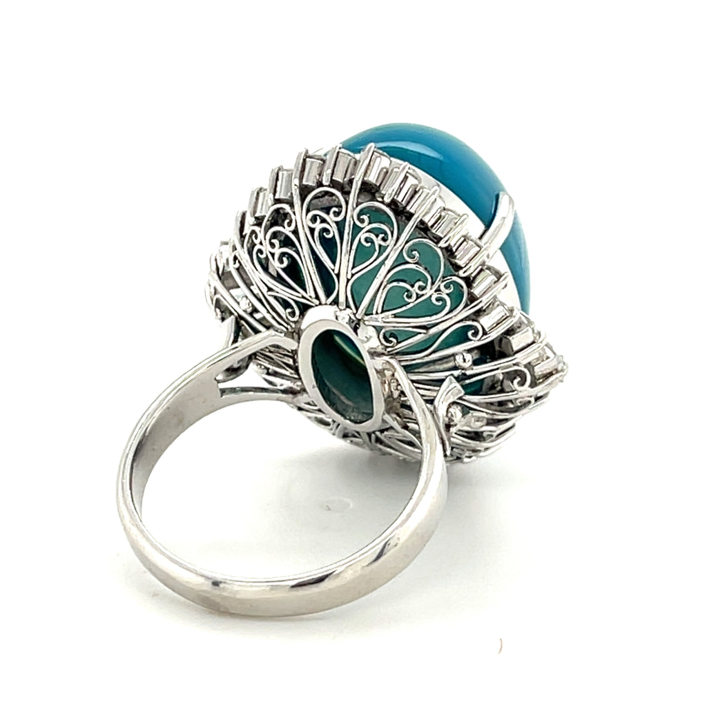 Platinum 25 Ct Turquoise Solitiare Ring with Diamond Accents Size 6.25