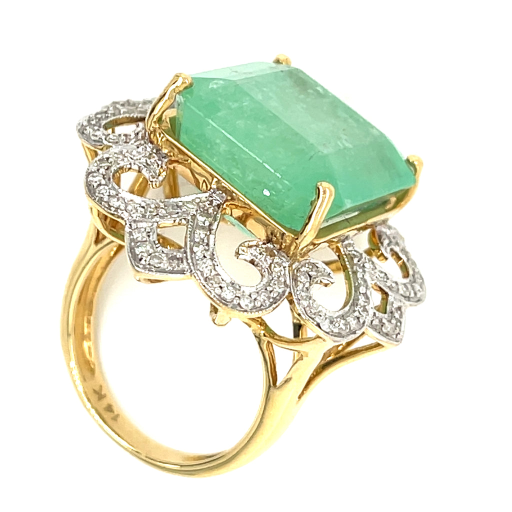 14k Yellow Gold 18.13 ct Colombian Emerald Ring with 0.85 Dia Accents Size 7 GIA