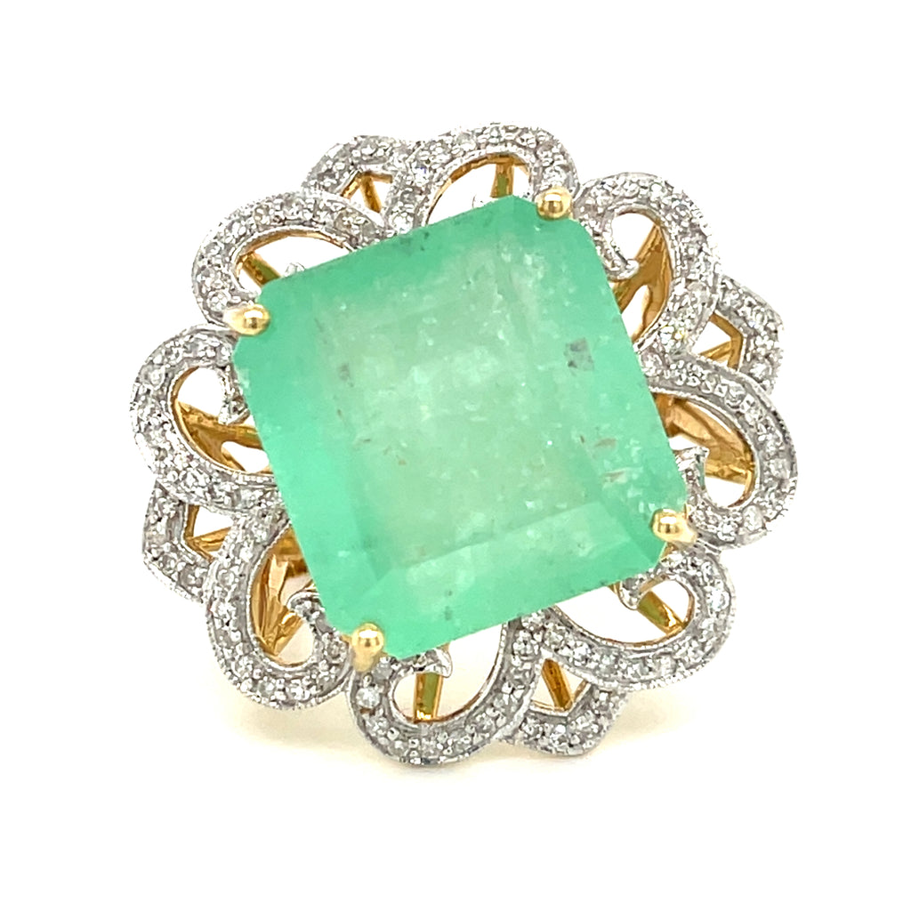 14k Yellow Gold 18.13 ct Colombian Emerald Ring with 0.85 Dia Accents Size 7 GIA