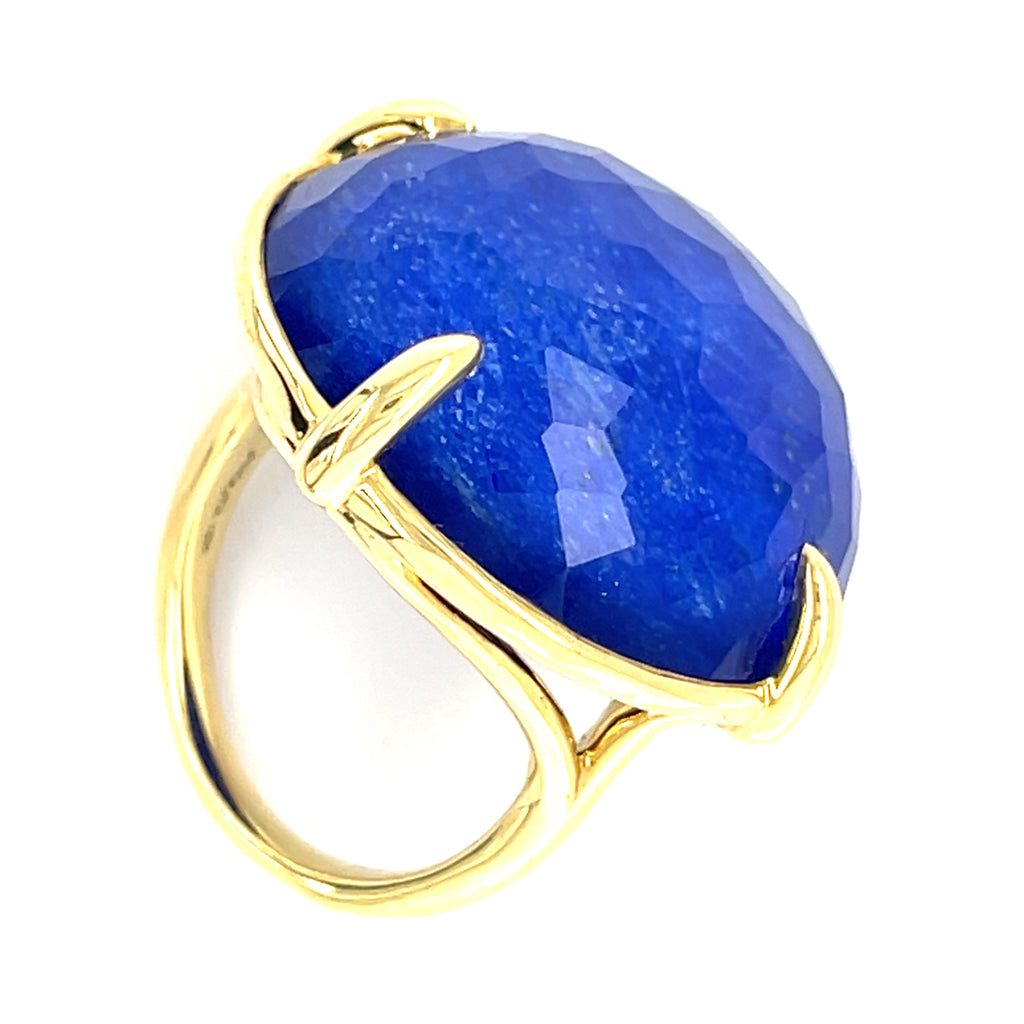 Ippolita 18k Yellow Gold Rock Candy Prince Ring Crystal and Lapis Size 6.75