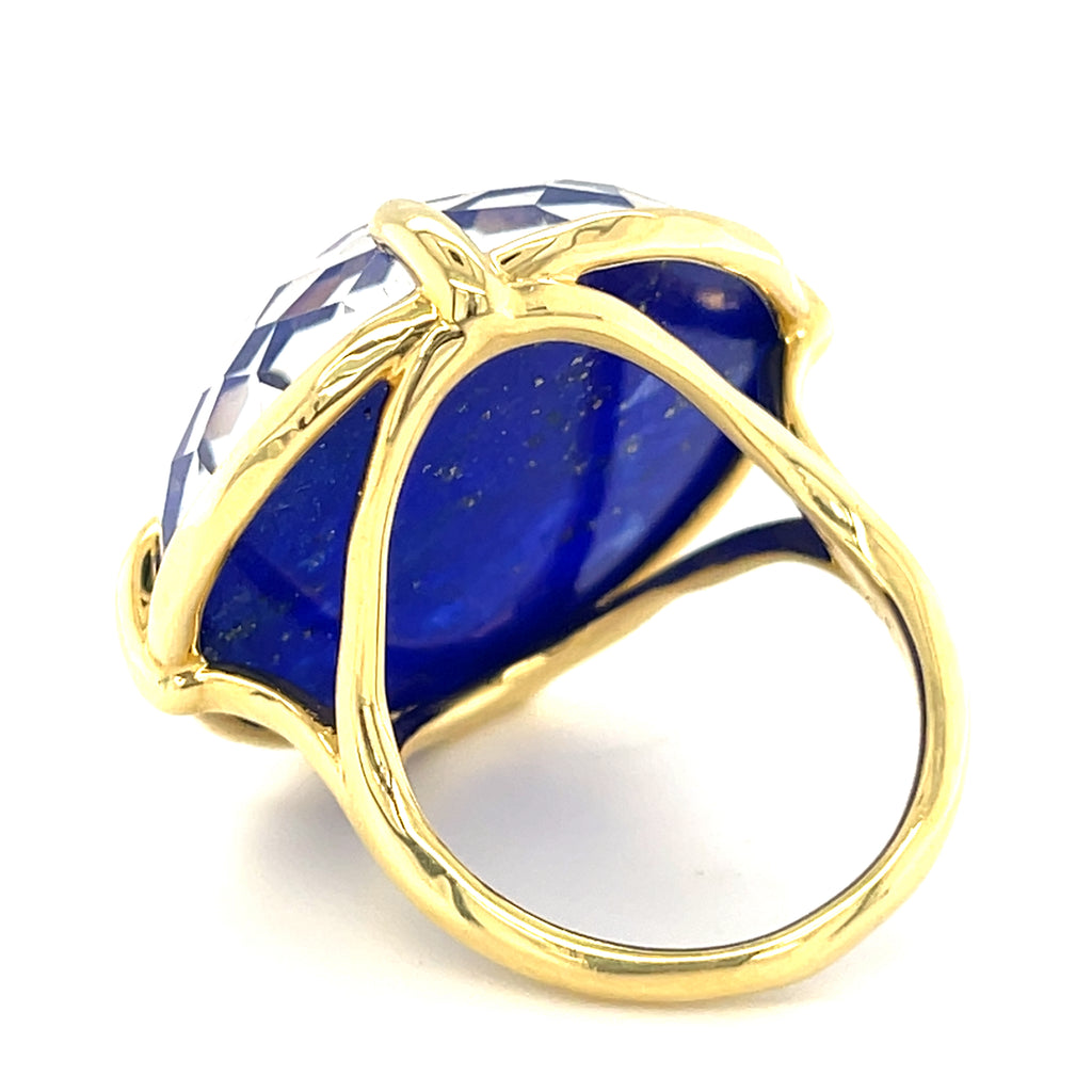 Ippolita 18k Yellow Gold Rock Candy Prince Ring Crystal and Lapis Size 6.75