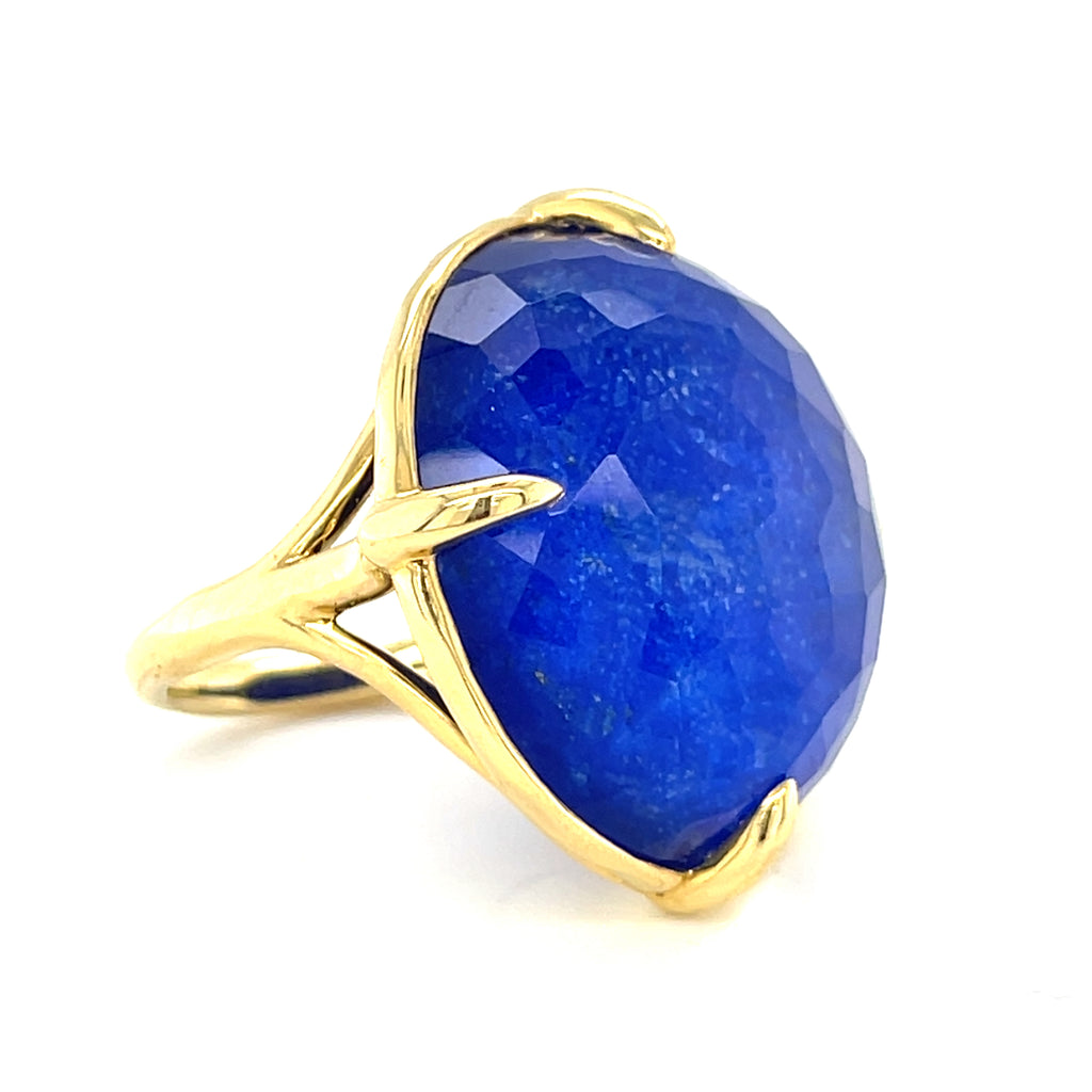 Ippolita 18k Yellow Gold Rock Candy Prince Ring Crystal and Lapis Size 6.75
