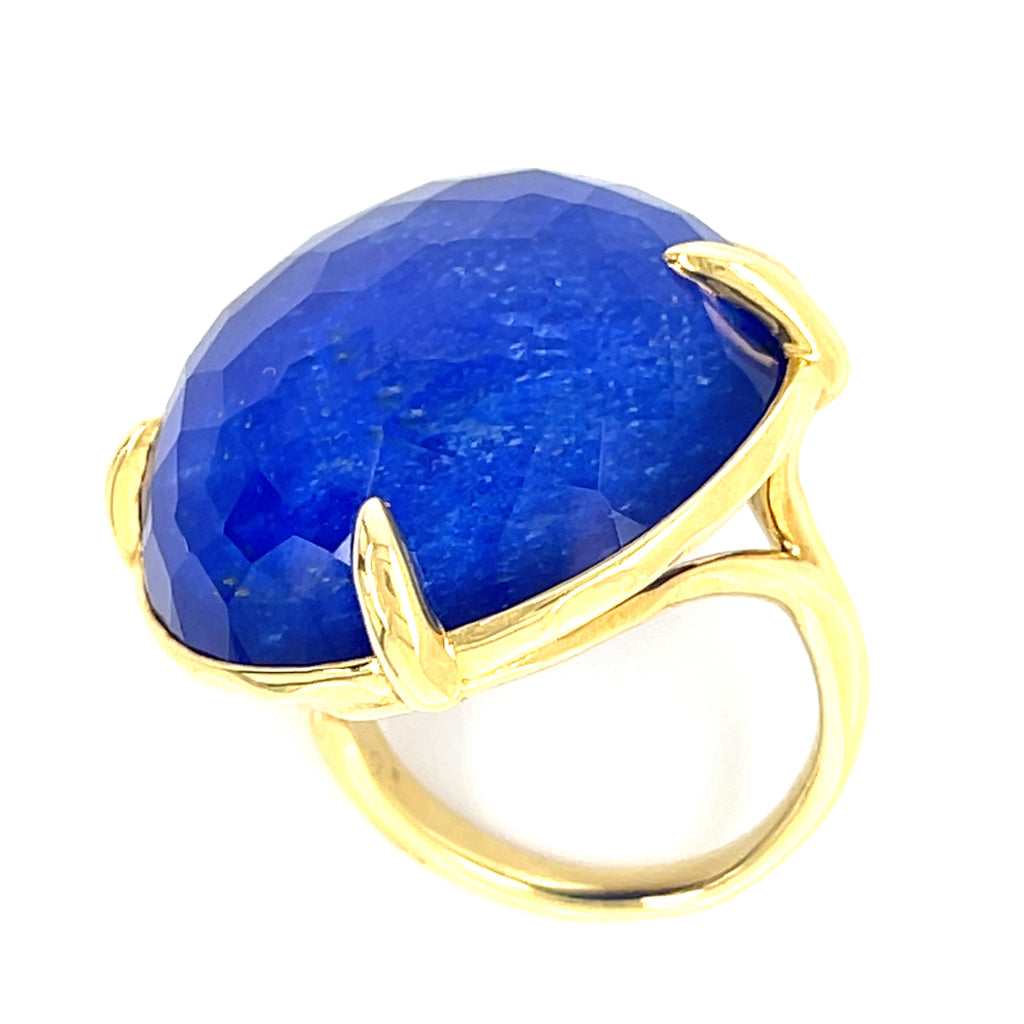 Ippolita 18k Yellow Gold Rock Candy Prince Ring Crystal and Lapis Size 6.75