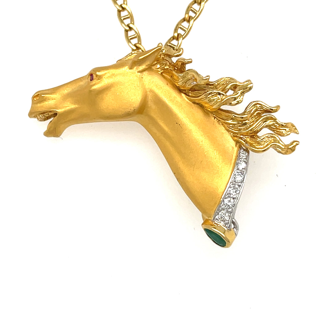 Carrera y Carerra 18k Yellow Gold Diamond Horse Pendant w/ 18" Chain