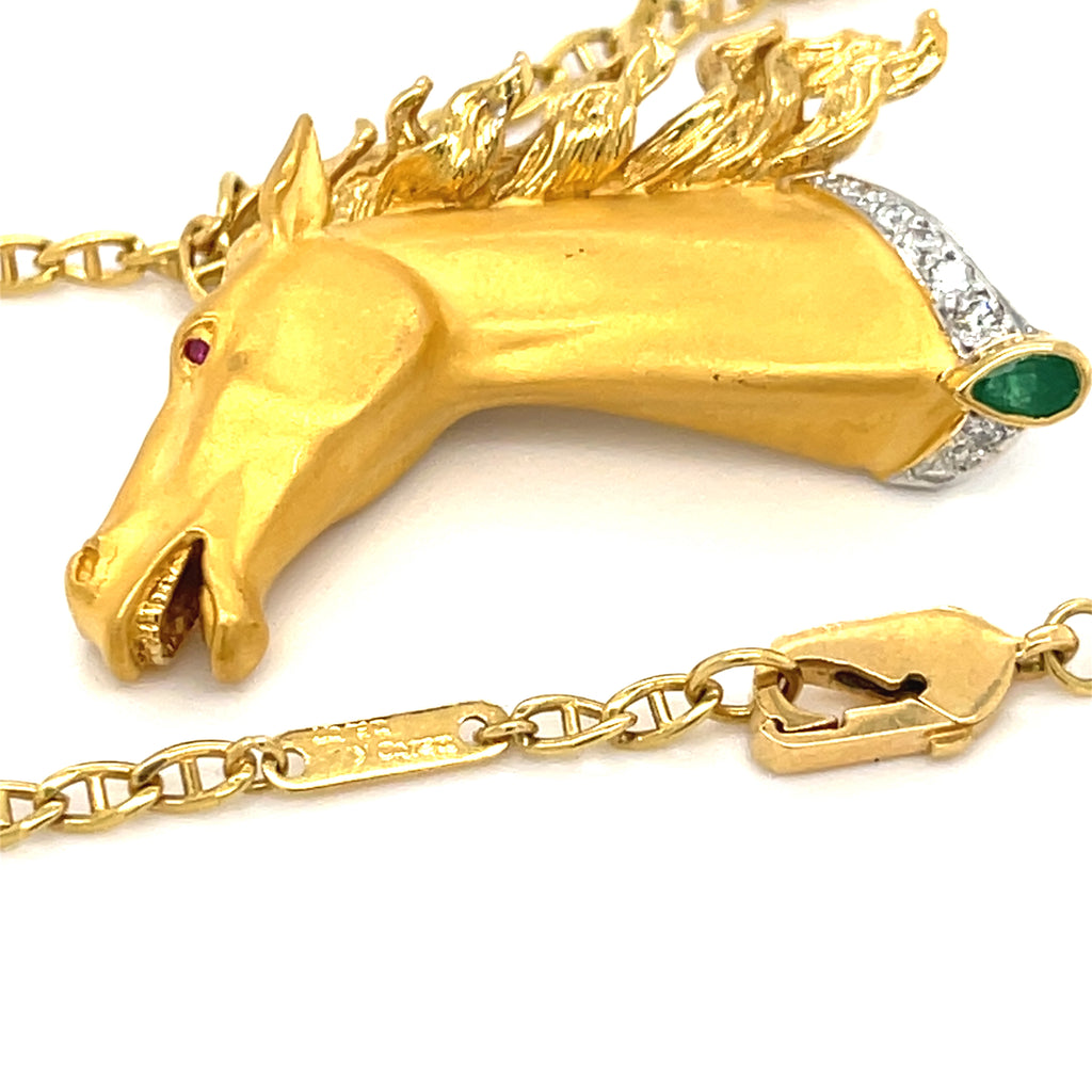 Carrera y Carerra 18k Yellow Gold Diamond Horse Pendant w/ 18" Chain