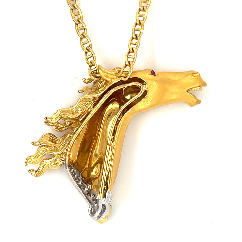 Carrera y Carerra 18k Yellow Gold Diamond Horse Pendant w/ 18" Chain