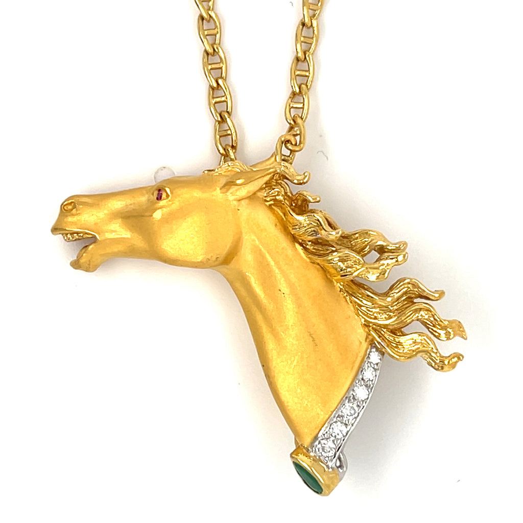 Carrera y Carerra 18k Yellow Gold Diamond Horse Pendant w/ 18" Chain