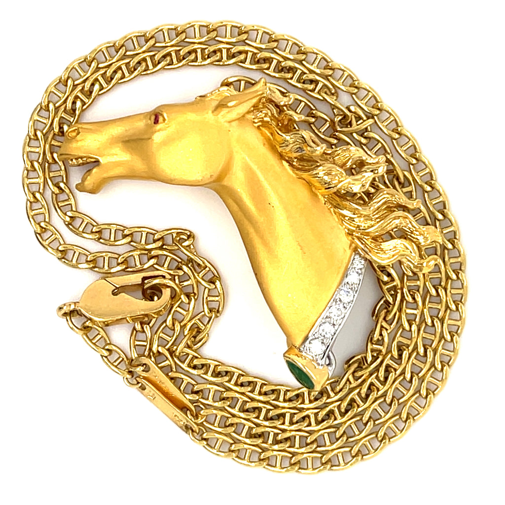 Carrera y Carerra 18k Yellow Gold Diamond Horse Pendant w/ 18" Chain