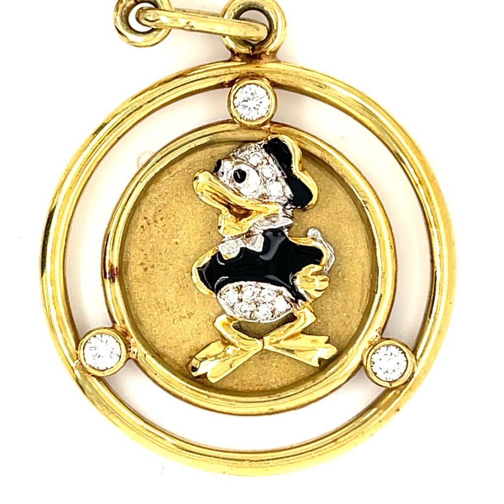 Whimsical Disney Inspired 18k Yellow Gold Diamond Brooch w/Charms 108.90gr