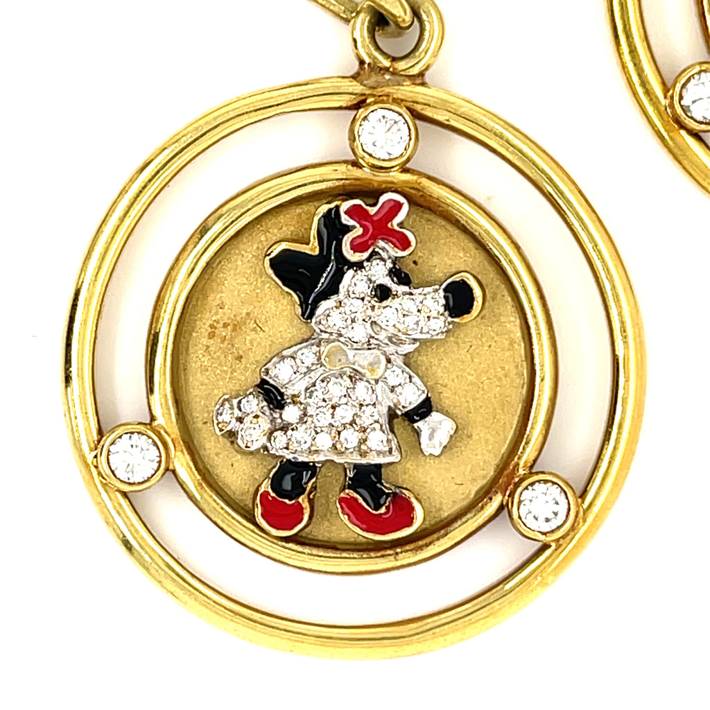 Whimsical Disney Inspired 18k Yellow Gold Diamond Brooch w/Charms 108.90gr