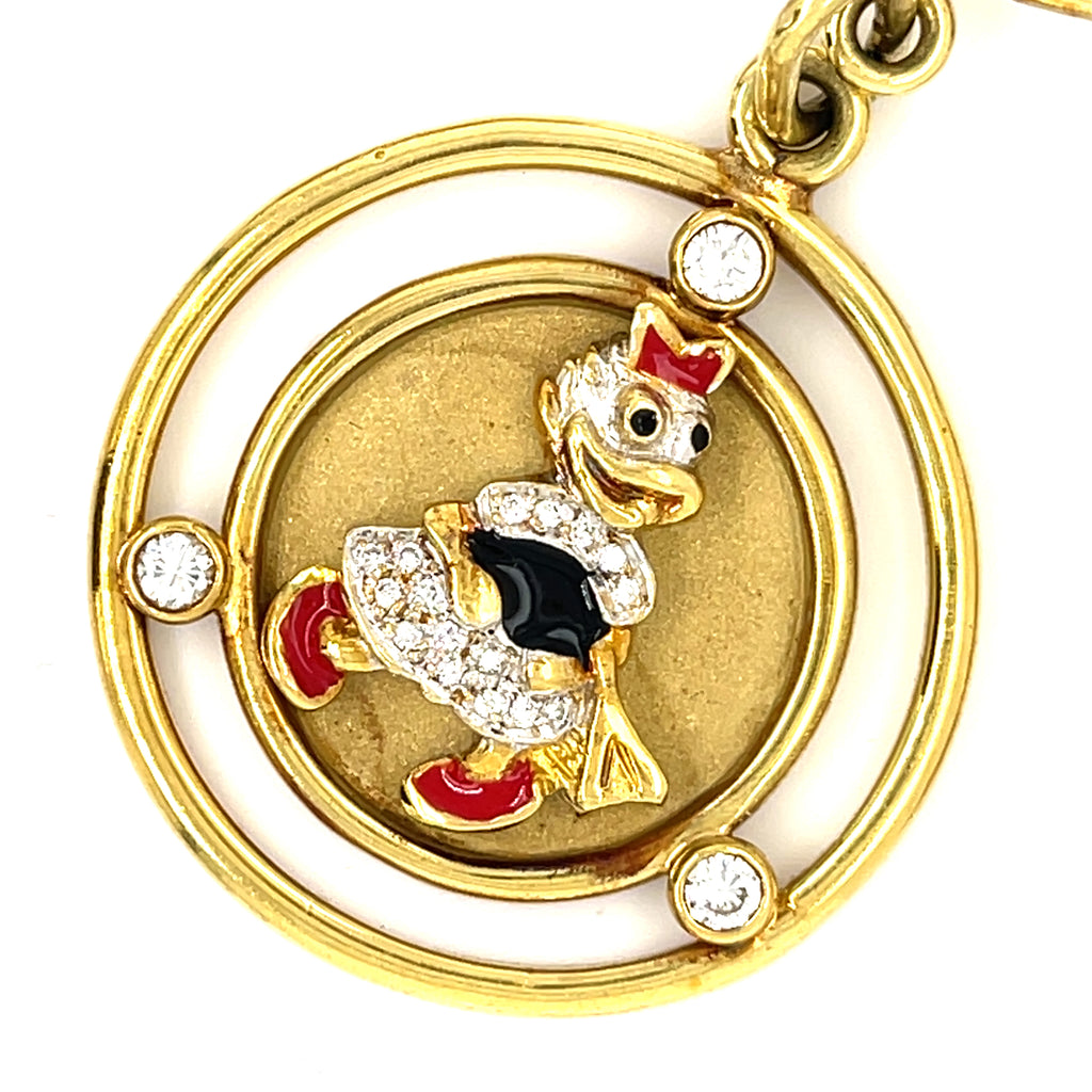Whimsical Disney Inspired 18k Yellow Gold Diamond Brooch w/Charms 108.90gr