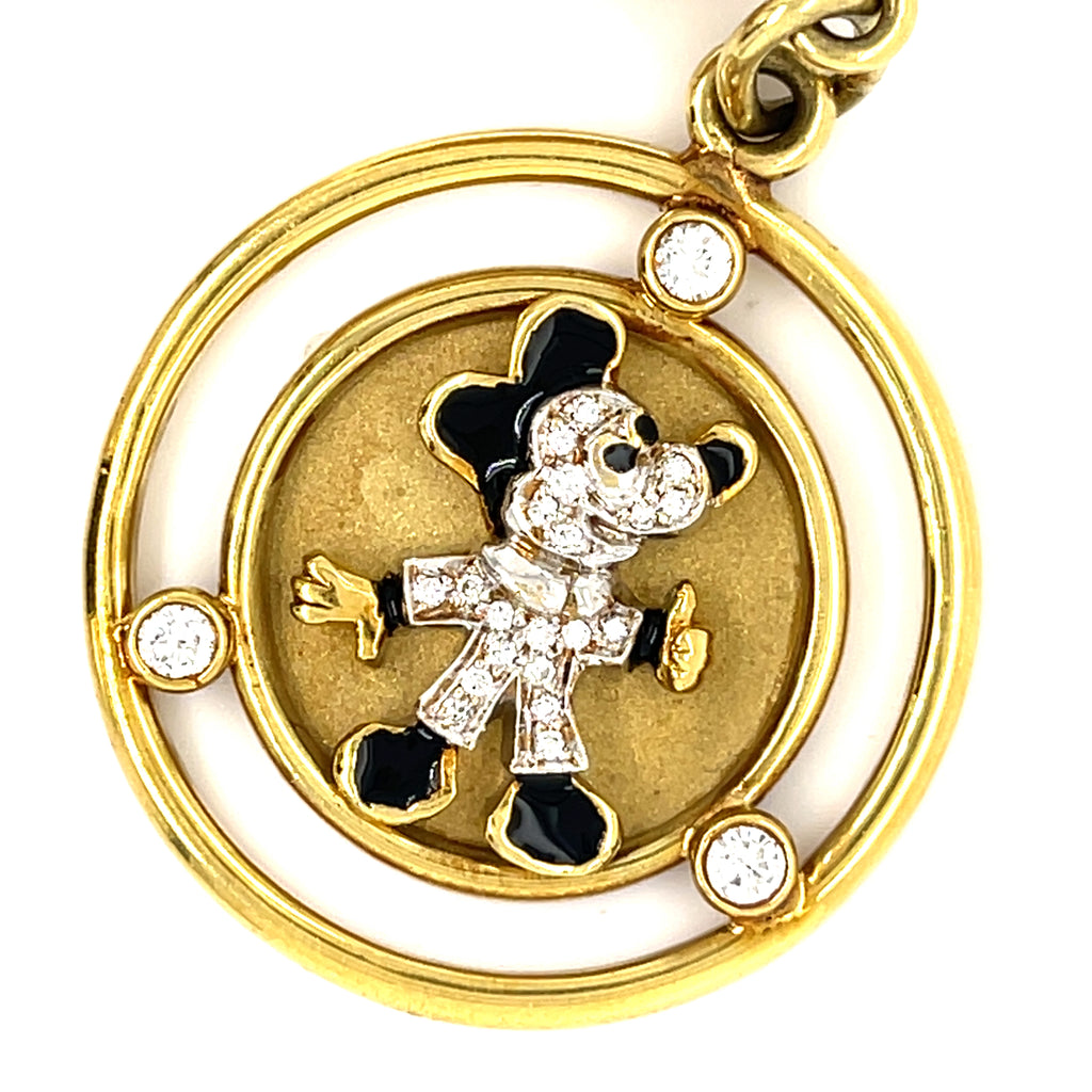 Whimsical Disney Inspired 18k Yellow Gold Diamond Brooch w/Charms 108.90gr