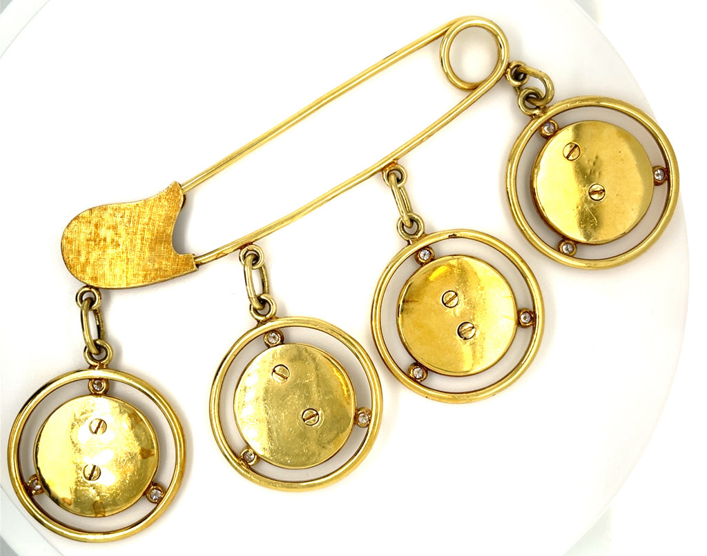 Whimsical Disney Inspired 18k Yellow Gold Diamond Brooch w/Charms 108.90gr
