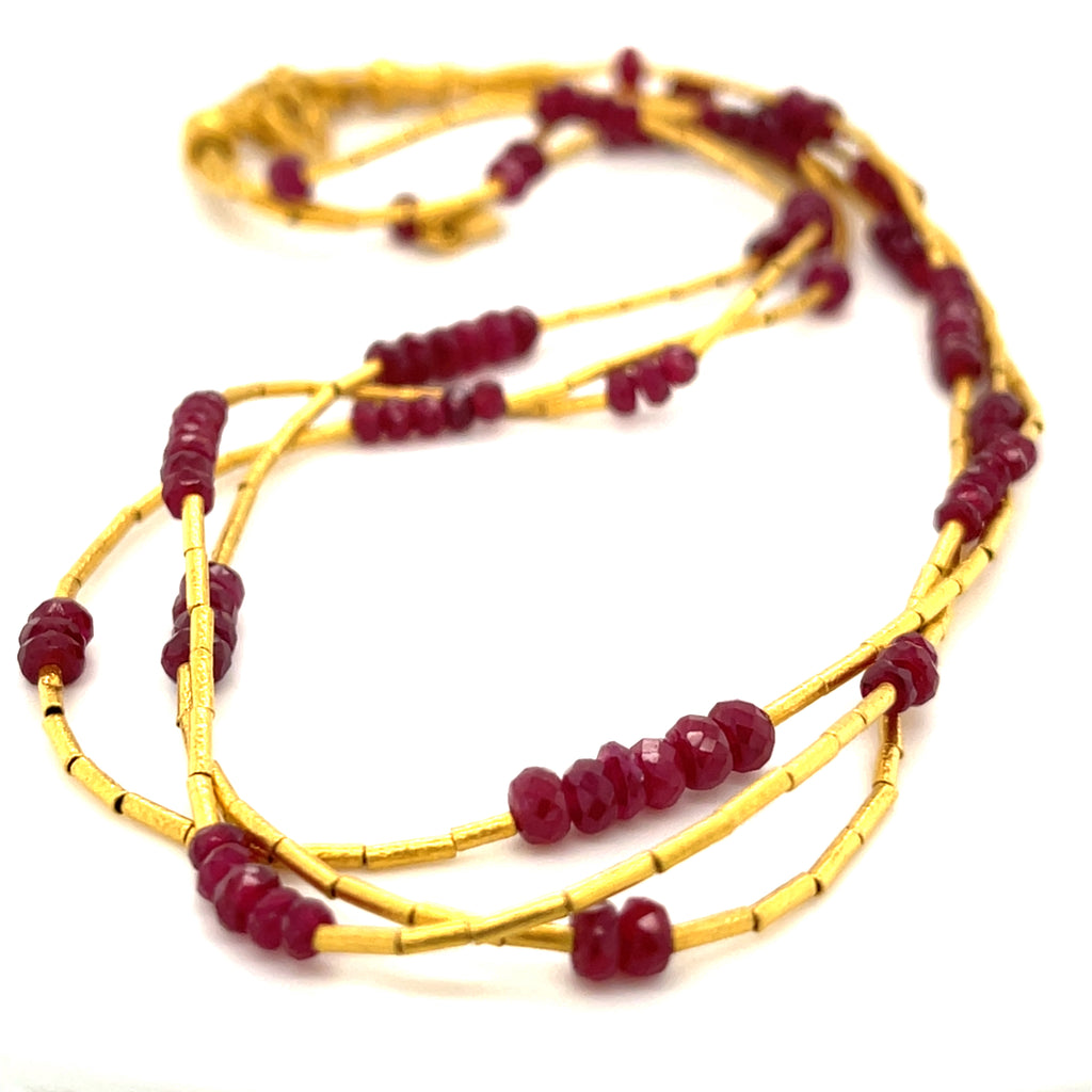 GURHAN Rain Collection 22k Gold Triple-Strand Ruby Beaded Necklace