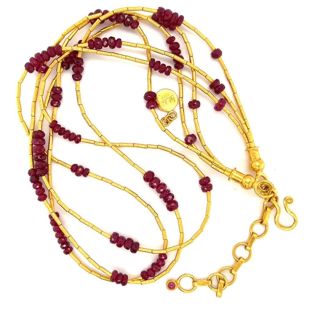 GURHAN Rain Collection 22k Gold Triple-Strand Ruby Beaded Necklace