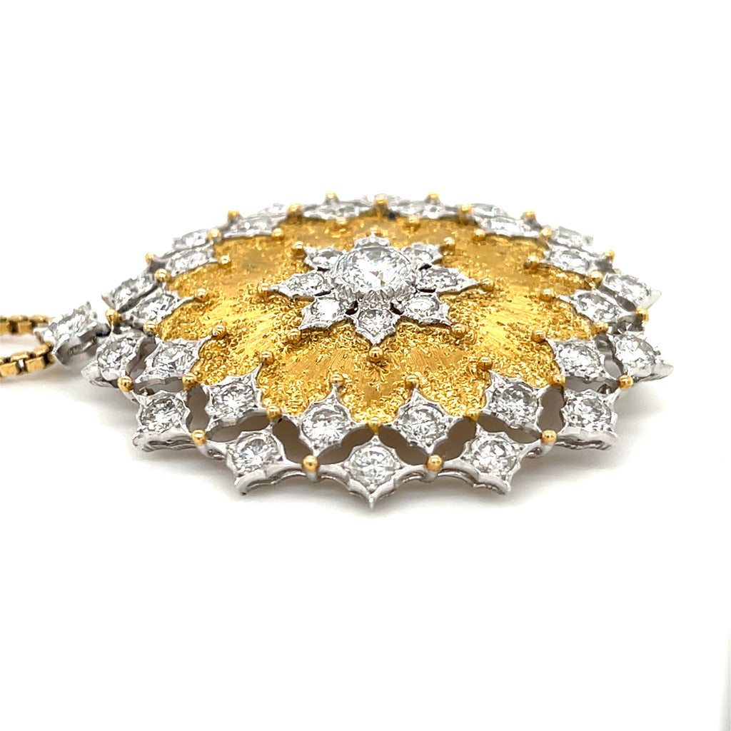 Buccellati Diamond and 18k Gold Pendant-Brooch Necklace 3.80ctw