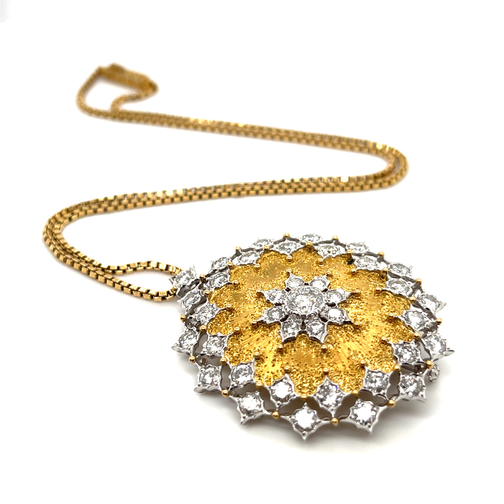 Buccellati Diamond and 18k Gold Pendant-Brooch Necklace 3.80ctw