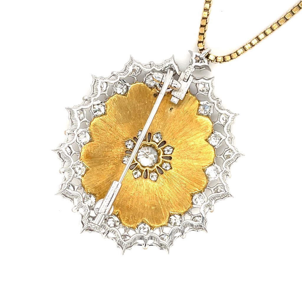 Buccellati Diamond and 18k Gold Pendant-Brooch Necklace 3.80ctw