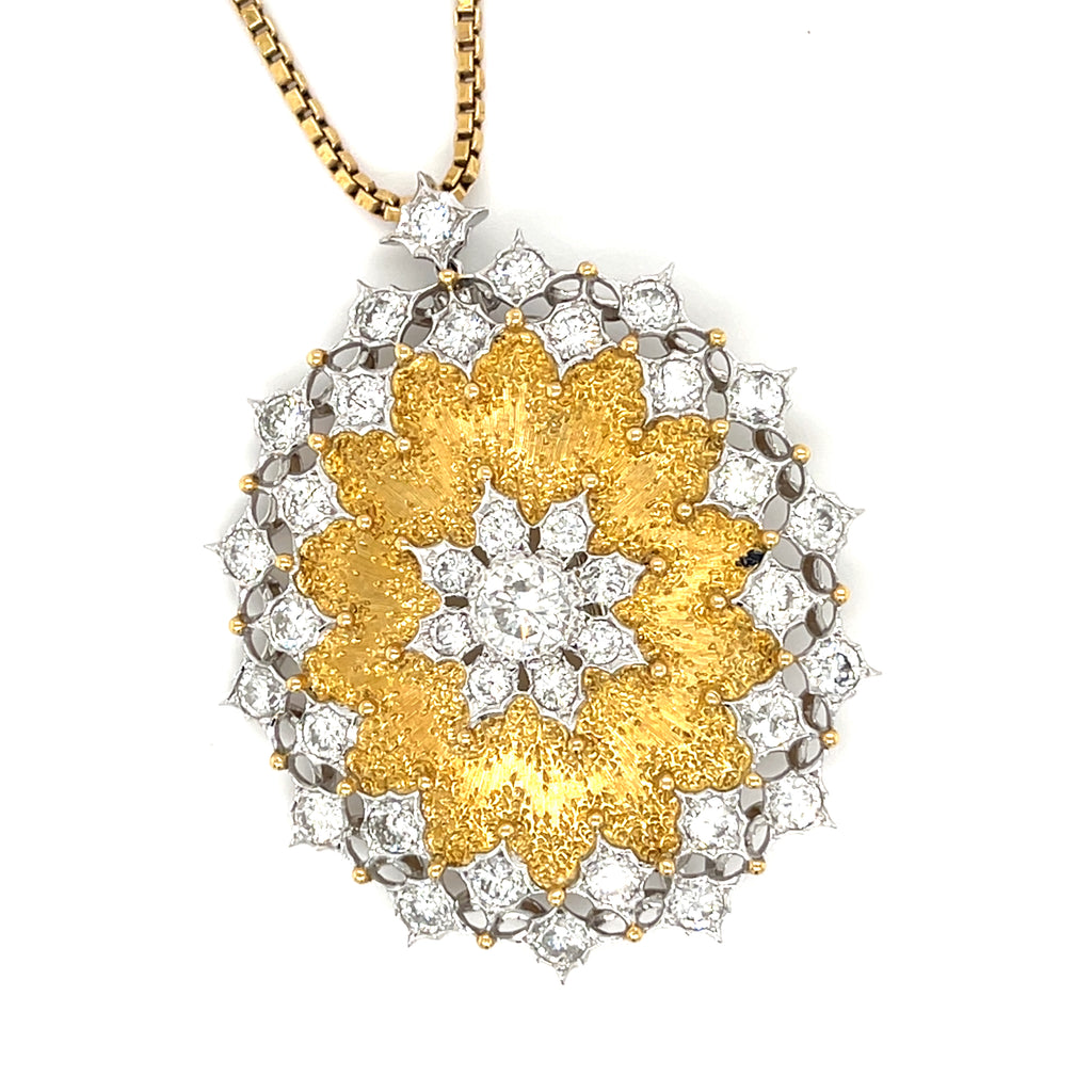 Buccellati Diamond and 18k Gold Pendant-Brooch Necklace 3.80ctw