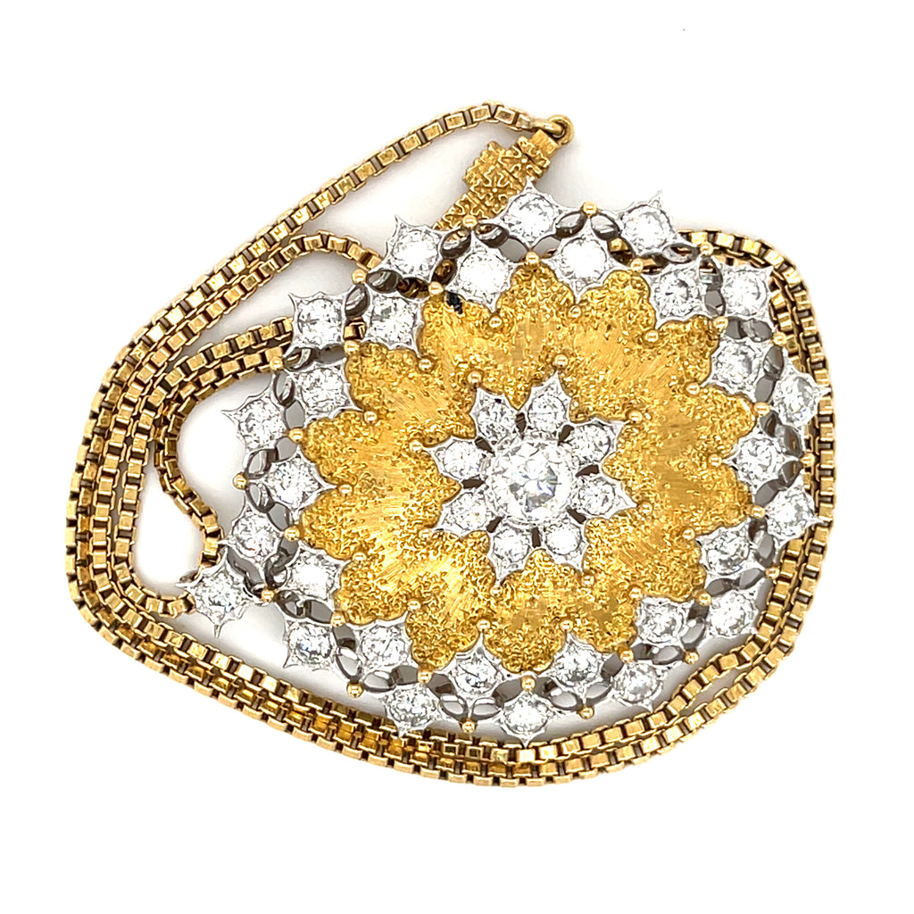 Buccellati Diamond and 18k Gold Pendant-Brooch Necklace 3.80ctw