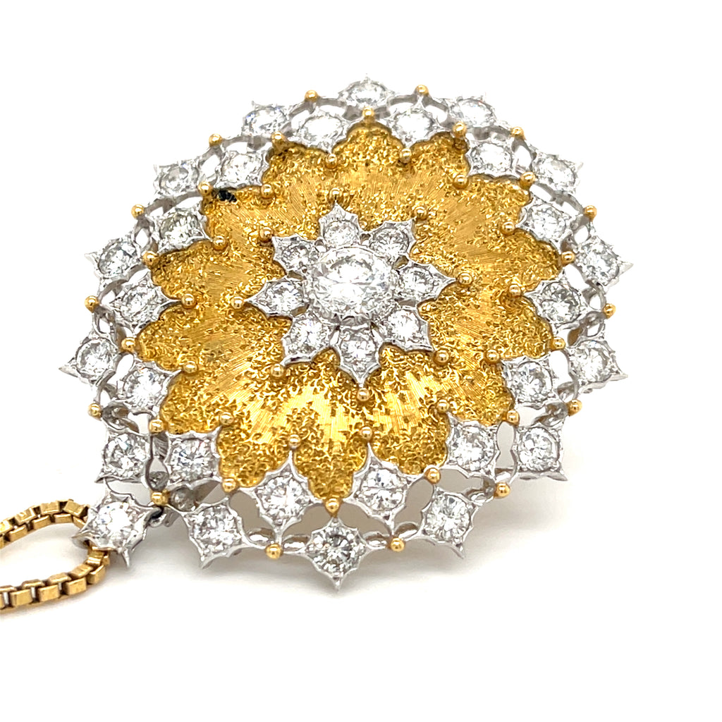 Buccellati Diamond and 18k Gold Pendant-Brooch Necklace 3.80ctw
