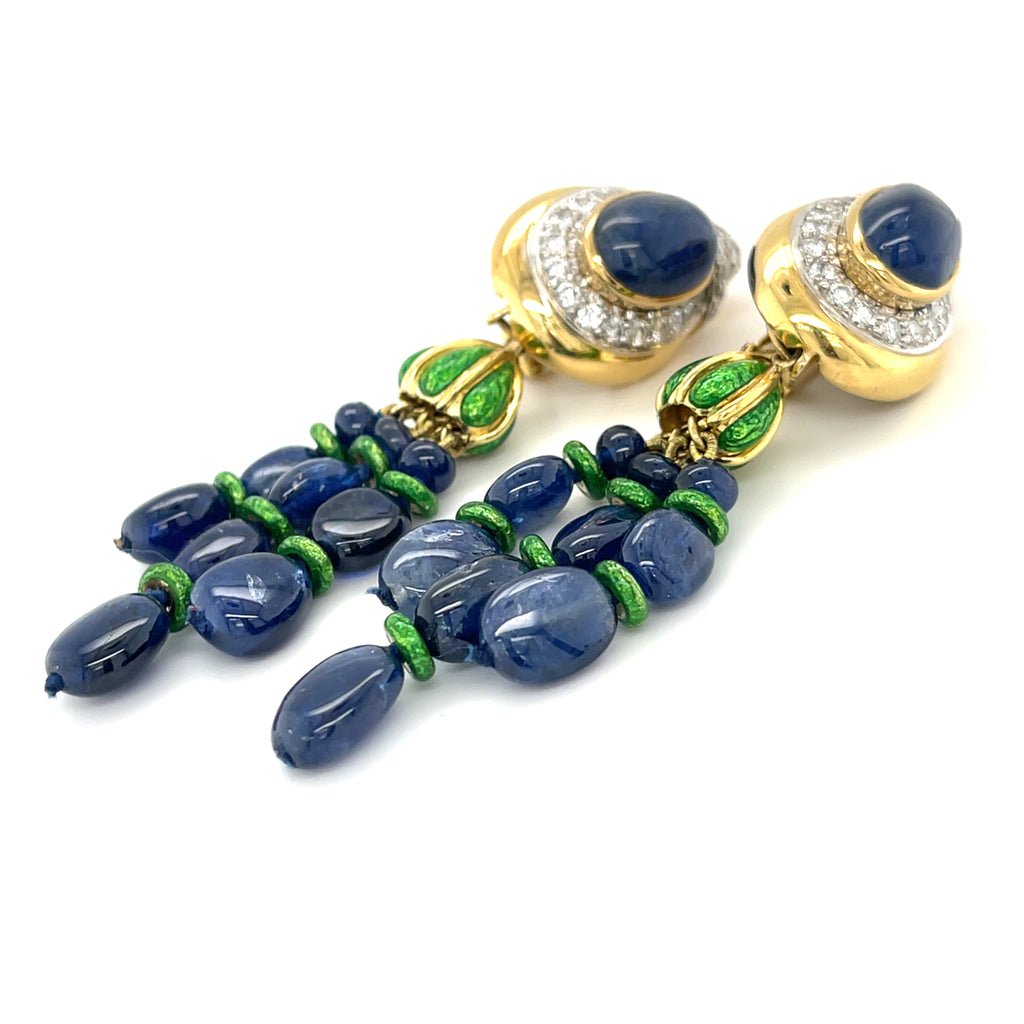 David Webb 18k Yellow Gold and Platinum Sapphire Day/Night Drop Earrings