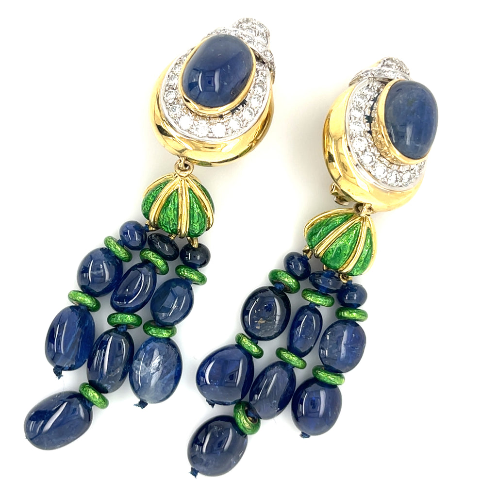 David Webb 18k Yellow Gold and Platinum Sapphire Day/Night Drop Earrings
