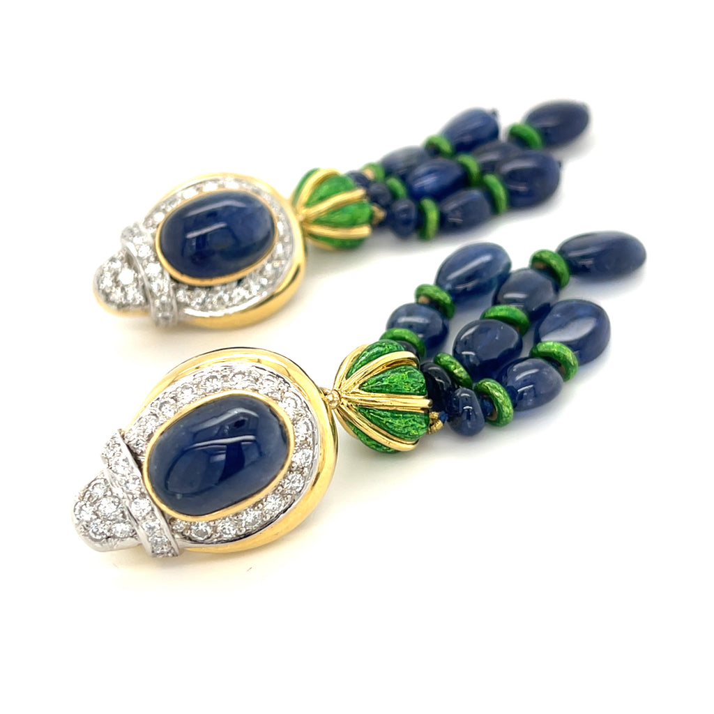 David Webb 18k Yellow Gold and Platinum Sapphire Day/Night Drop Earrings