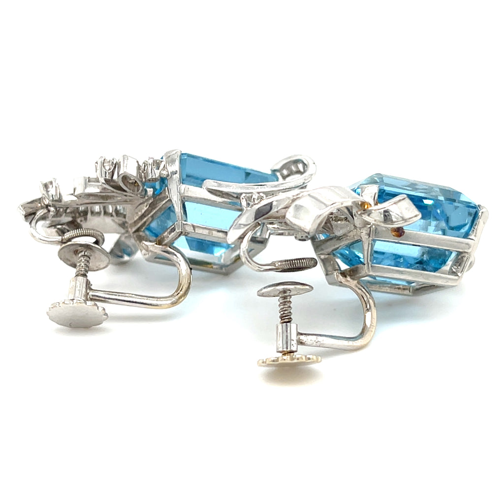 Aquamarine and Diamond  Set in Platinum Clip-On Earrings,  22.6gr
