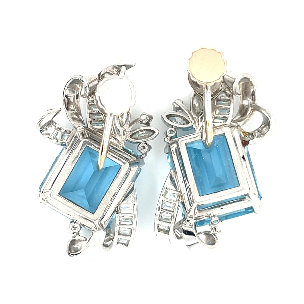 Aquamarine and Diamond  Set in Platinum Clip-On Earrings,  22.6gr