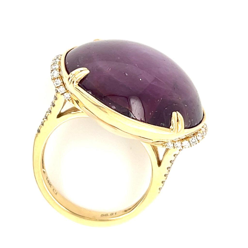 14k Yellow Gold 56.81 Ct Star Ruby Solitaire Ring with Diamond Accents Size 7