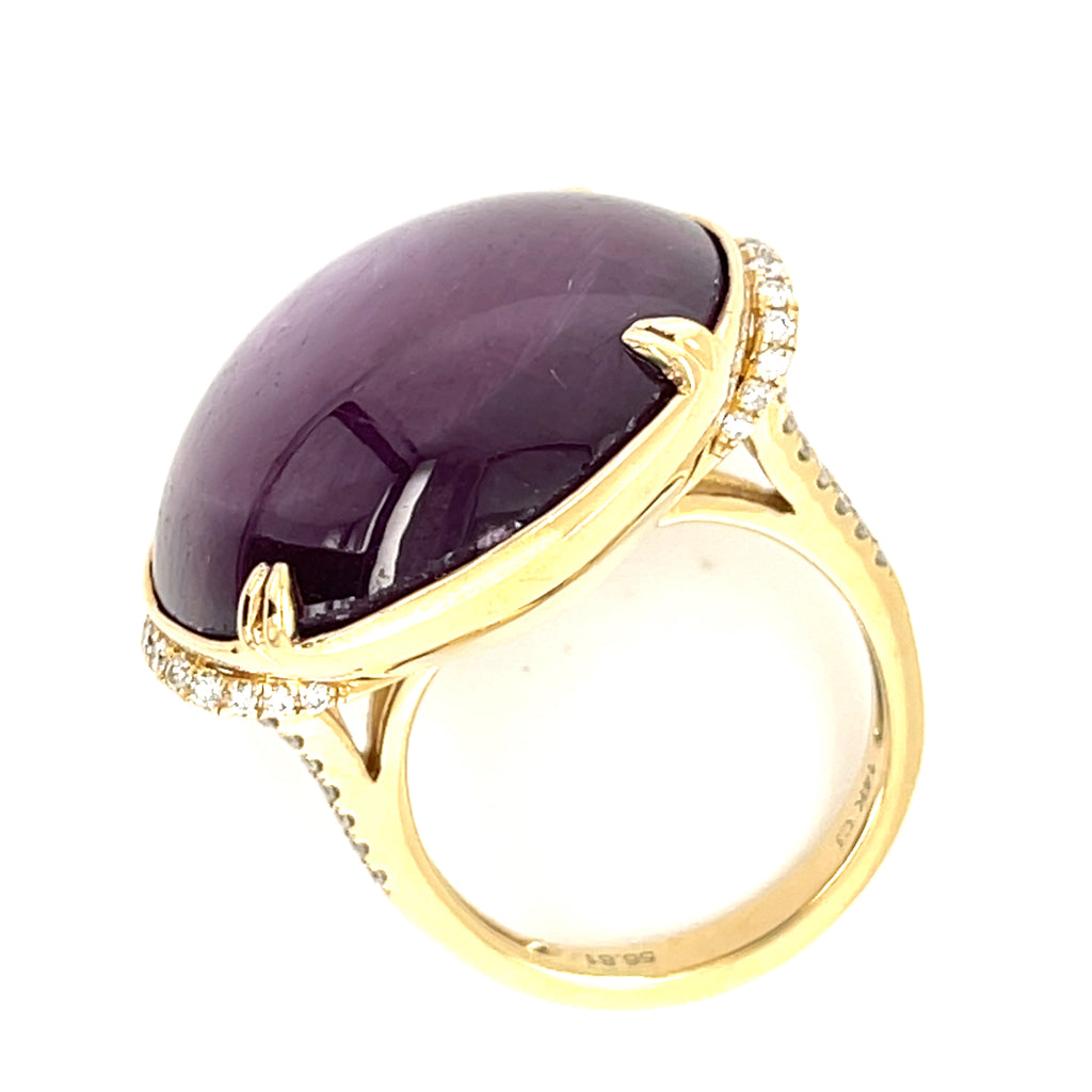 14k Yellow Gold 56.81 Ct Star Ruby Solitaire Ring with Diamond Accents Size 7