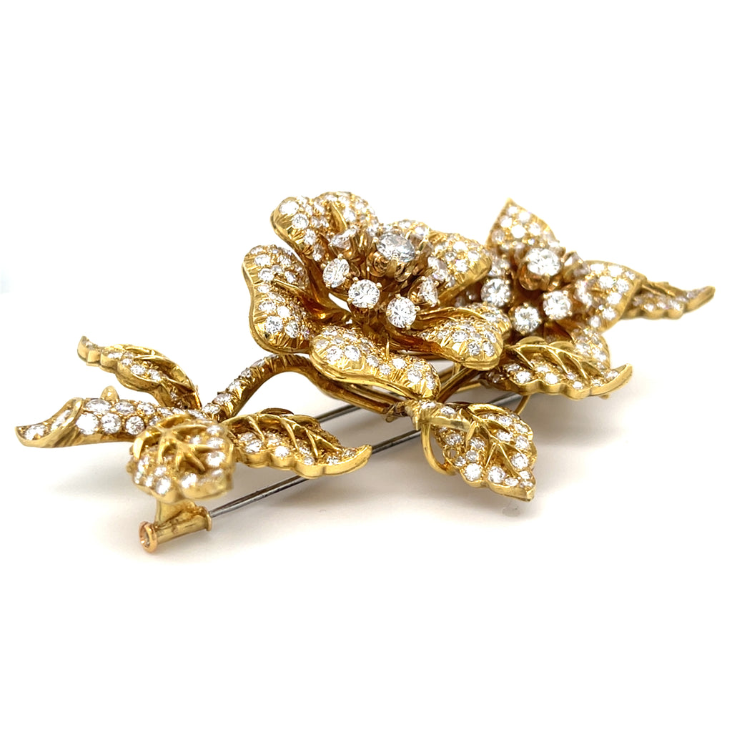 18k Two Tone Gold 12.90 ct Diamond "En Tremblant" Flower Brooch