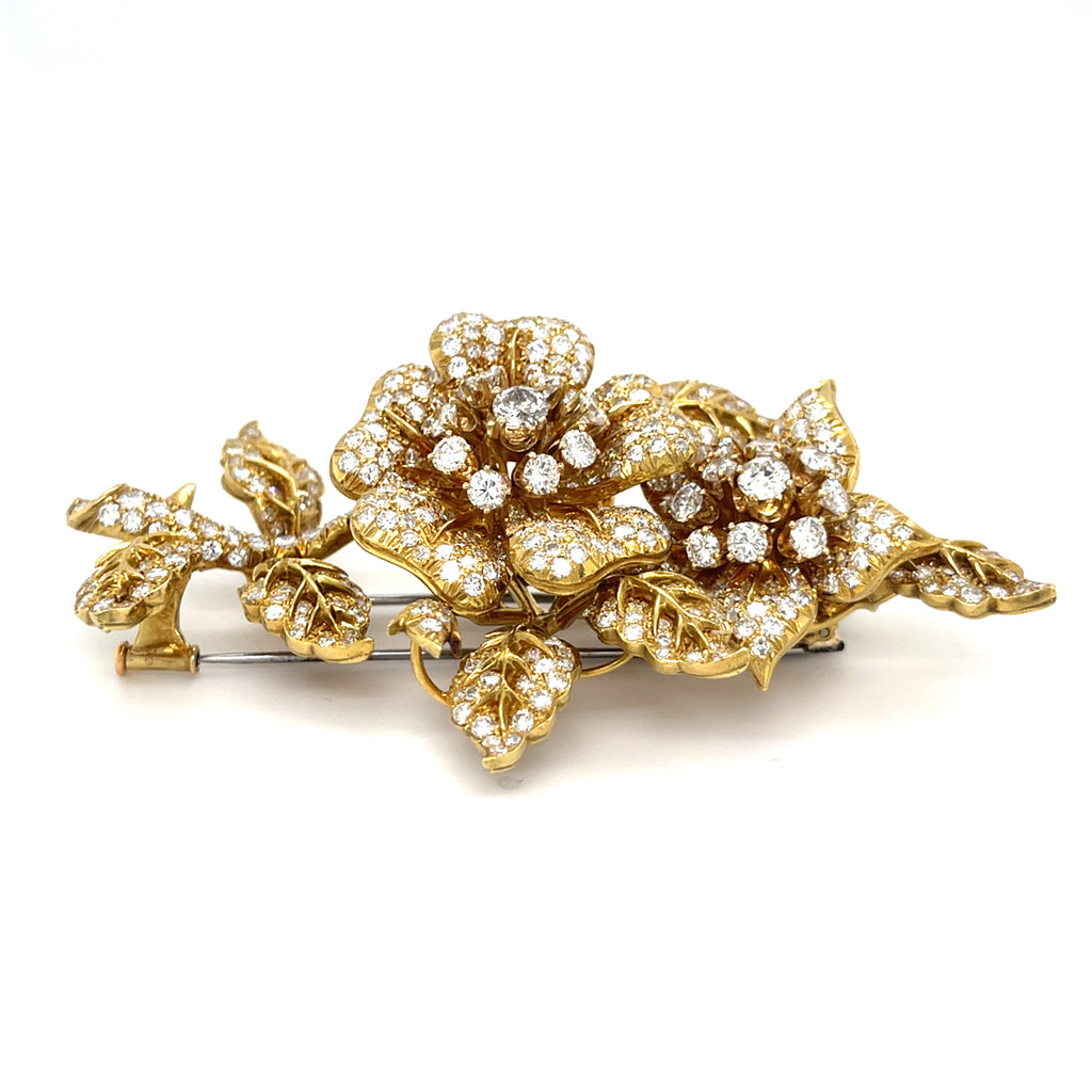 18k Two Tone Gold 12.90 ct Diamond "En Tremblant" Flower Brooch