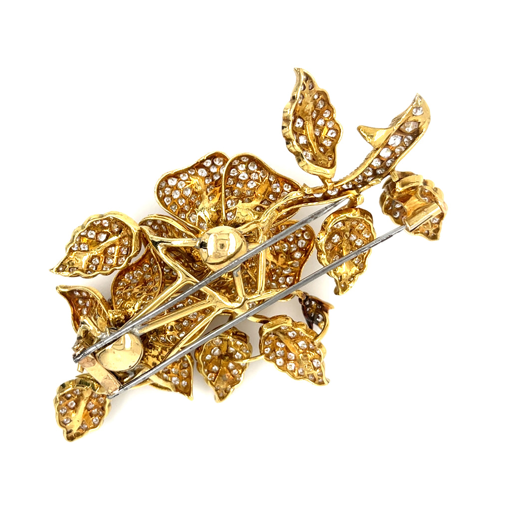18k Two Tone Gold 12.90 ct Diamond "En Tremblant" Flower Brooch