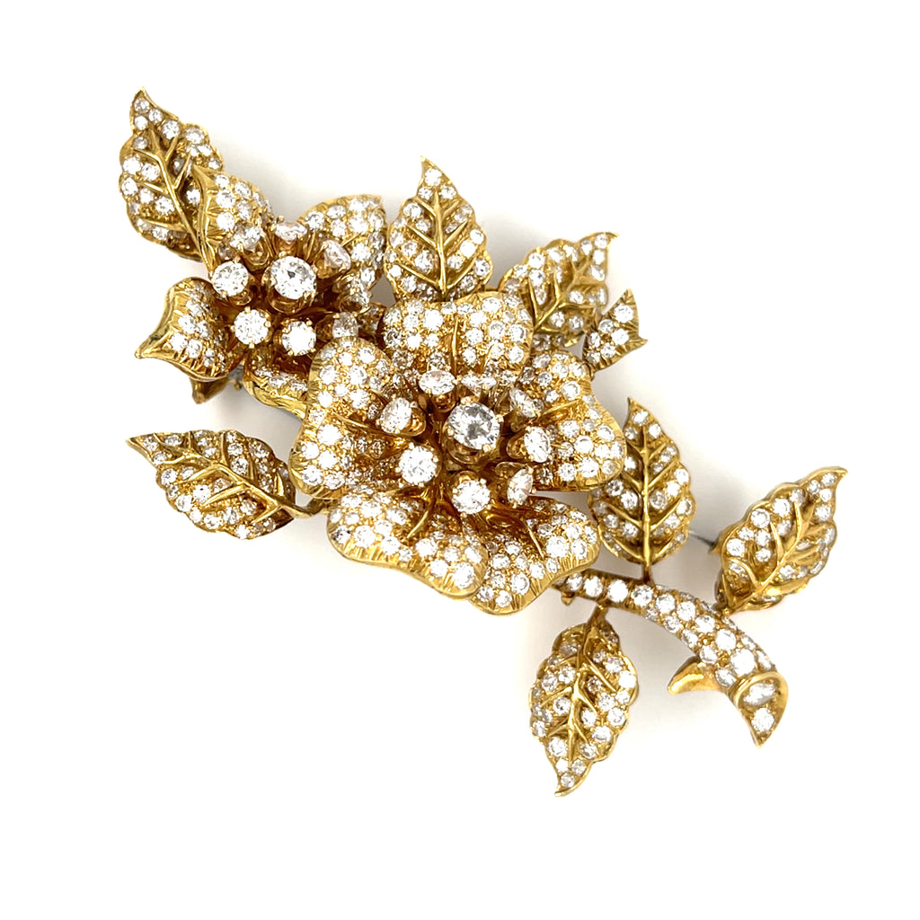 18k Two Tone Gold 12.90 ct Diamond "En Tremblant" Flower Brooch