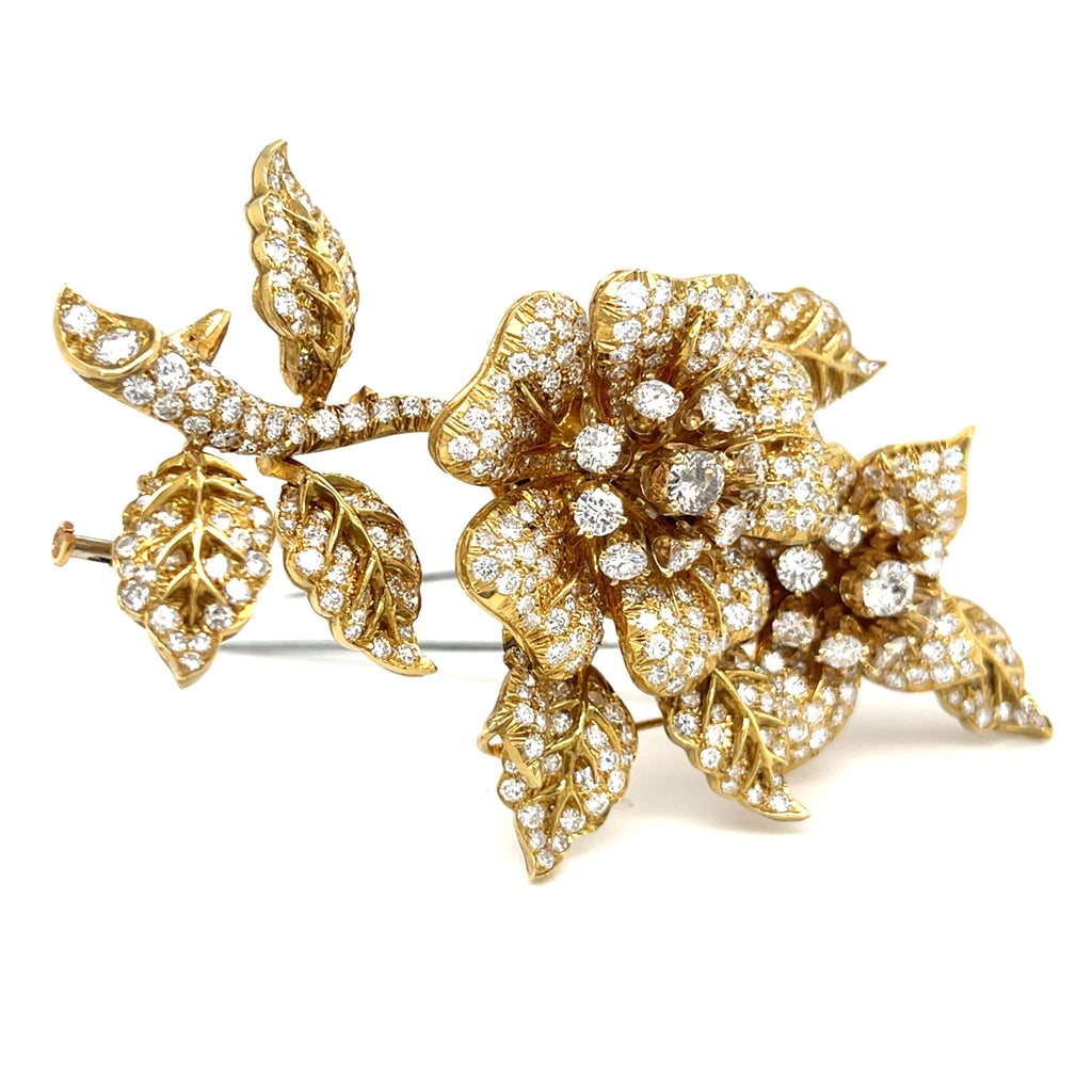 18k Two Tone Gold 12.90 ct Diamond "En Tremblant" Flower Brooch